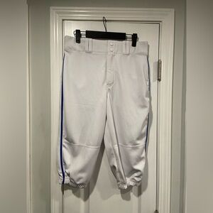 Champro Mens Size M White Blue Side Stripe Zip Up Snap 3/4 Length Baseball Pants